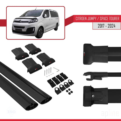 Compatible with Citroen Jumpy 3 (K0) Space Tourer 2017-2025 FLY Model Car Roof Rack Cross Bar Black Aluminium 2 Bars
