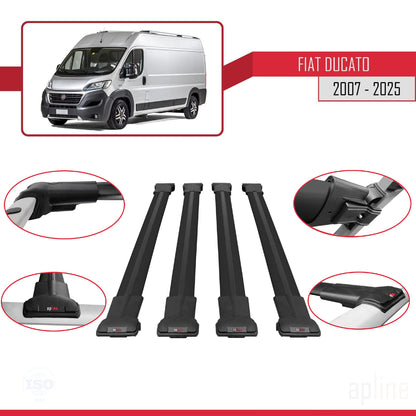 Compatible with Fiat Ducato 3 2007-2025 FLY Model Car Roof Rack Cross Bar Black Aluminium 4 Bars