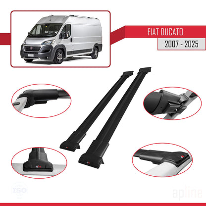 Compatible with Fiat Ducato 3 2007-2025 FLY Model Car Roof Rack Cross Bar Black Aluminium 2 Bars