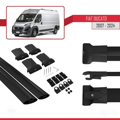 Compatible with Fiat Ducato 3 2007-2025 FLY Model Car Roof Rack Cross Bar Black Aluminium 2 Bars
