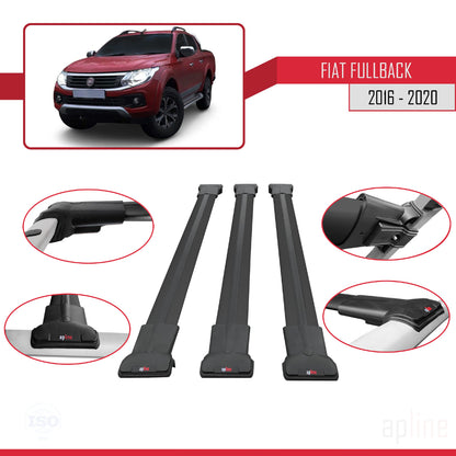 Compatible with Fiat Fullback 2016-2020 FLY Model Car Roof Rack Cross Bar Black Aluminium 3 Bars