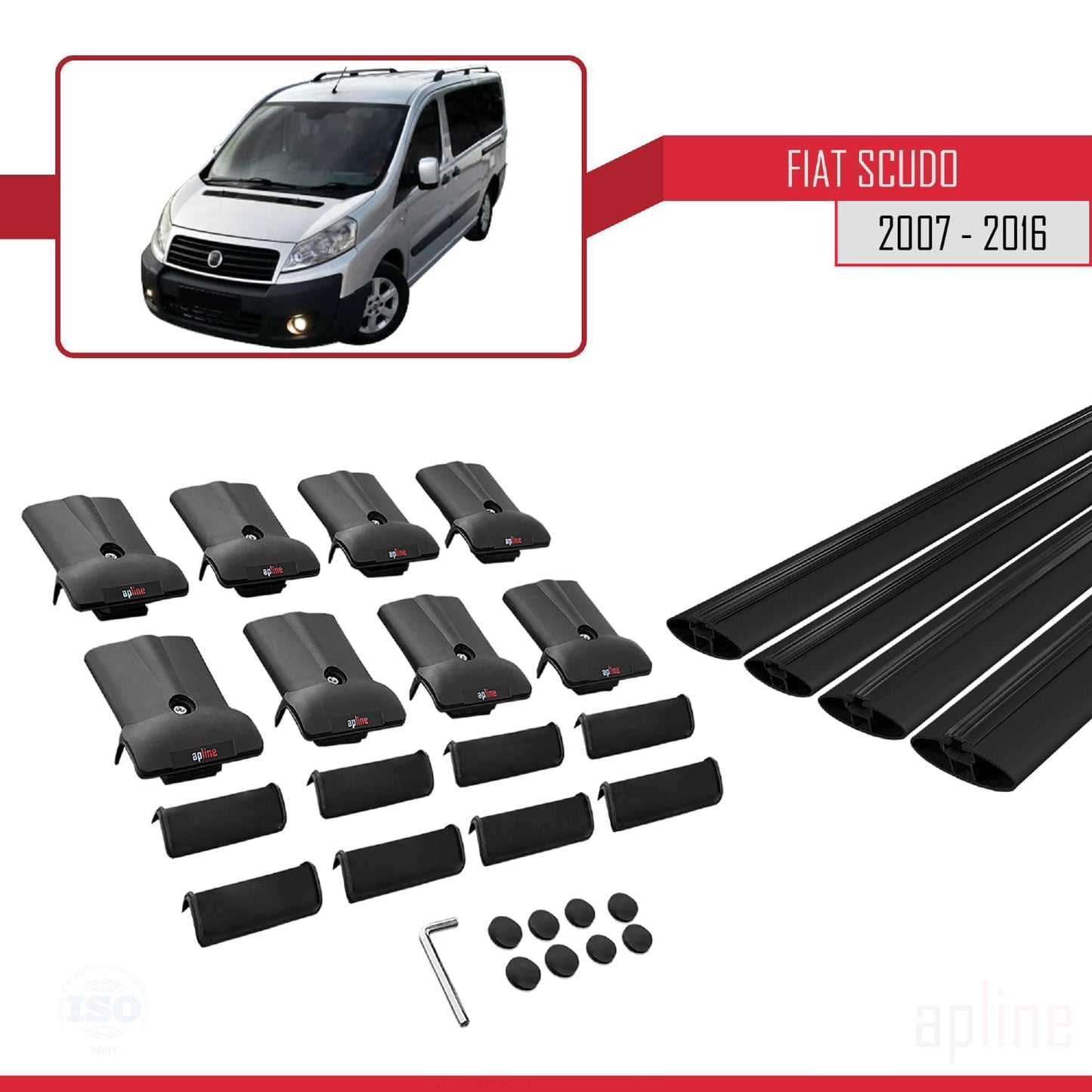 Compatible with Fiat Scudo 2 2007-2016 FLY Model Car Roof Rack Cross Bar Black Aluminium 4 Bars
