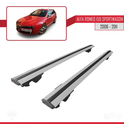 Compatible with Alfa Romeo 159 (T939) SW 2006-2011 HOOK Model Car Roof Rack Cross Bar Grey Aluminium 2 Bars