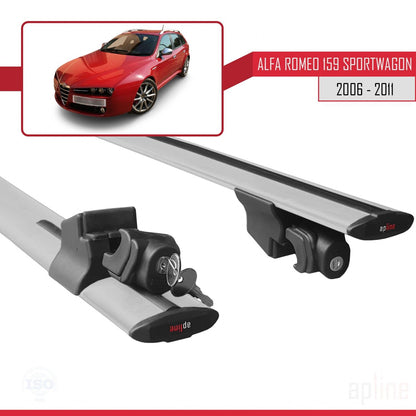Compatible with Alfa Romeo 159 (T939) SW 2006-2011 HOOK Model Car Roof Rack Cross Bar Grey Aluminium 2 Bars
