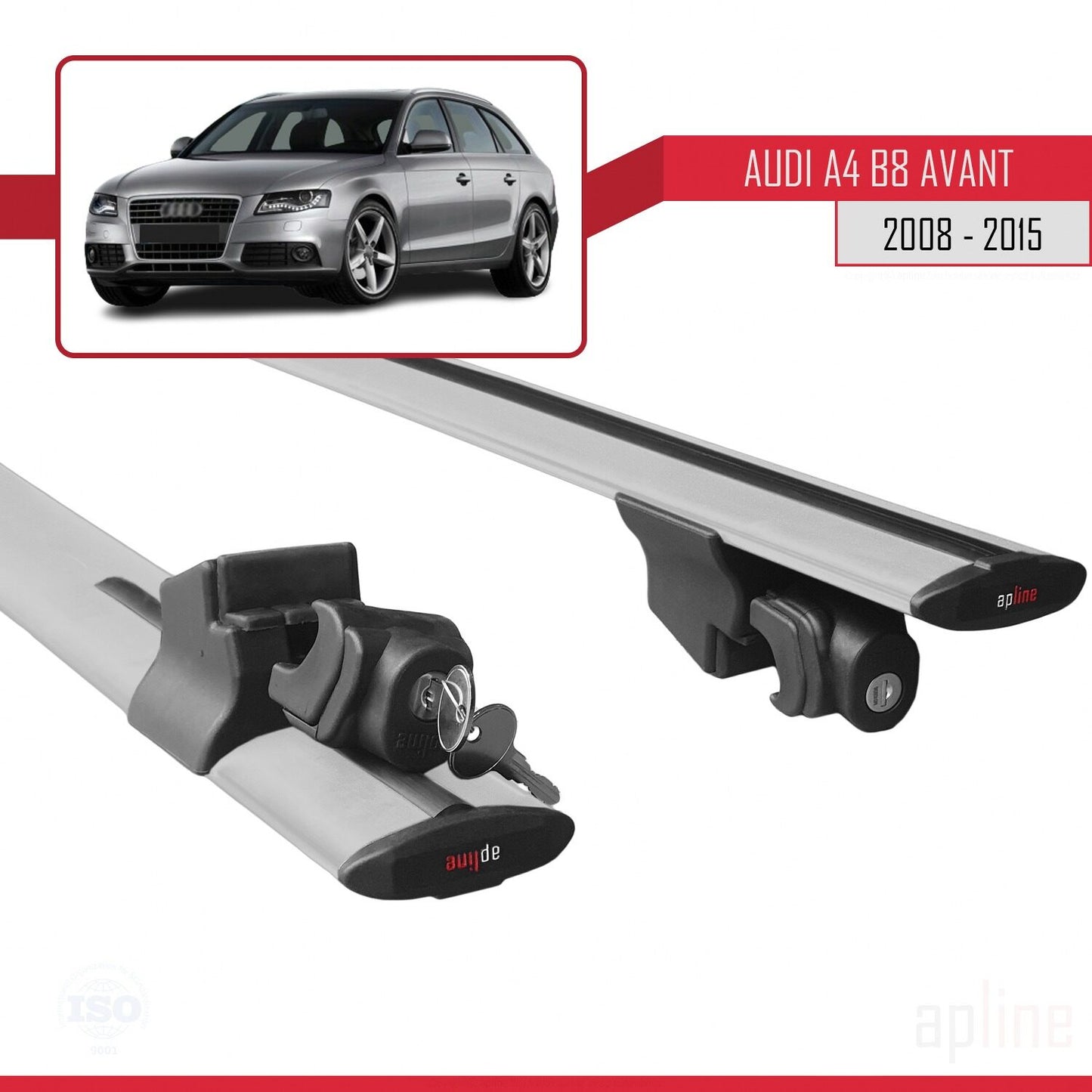 Compatible with Audi A4 (B8) Avant 2008-2015 HOOK Model Car Roof Rack Cross Bar Grey Aluminium 2 Bars
