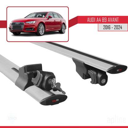 Compatible with Audi A4 (B9) Avant 2016-2025 HOOK Model Car Roof Rack Cross Bar Grey Aluminium 2 Bars