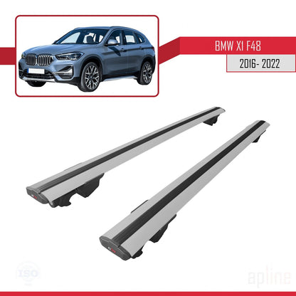 Compatible with BMW X1 (F48) 2016-2022 HOOK Model Car Roof Rack Cross Bar Grey Aluminium 2 Bars