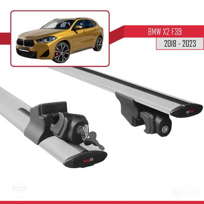 Compatible with BMW X2 (F39) 2018-2023 HOOK Model Car Roof Rack Cross Bar Grey Aluminium 2 Bars