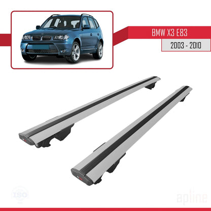 Compatible with BMW X3 (E83) 2003-2010 HOOK Model Car Roof Rack Cross Bar Grey Aluminium 2 Bars