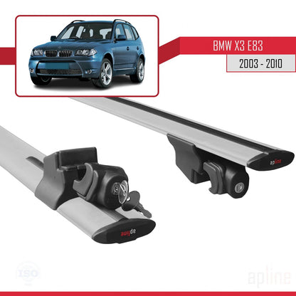 Compatible with BMW X3 (E83) 2003-2010 HOOK Model Car Roof Rack Cross Bar Grey Aluminium 2 Bars