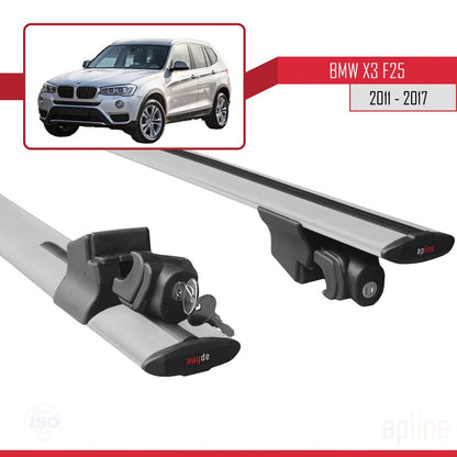 Compatible with BMW X3 (F25) 2011-2017 HOOK Model Car Roof Rack Cross Bar Grey Aluminium 2 Bars