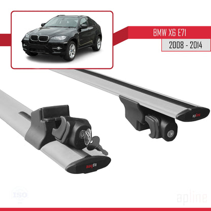 Compatible with BMW X6 (E71) 2008-2014 HOOK Model Car Roof Rack Cross Bar Grey Aluminium 2 Bars