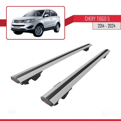 Compatible with Chery Tiggo 5 (T21) 2013-2021 HOOK Model Car Roof Rack Cross Bar Grey Aluminium 2 Bars