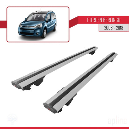 Compatible with Citroen Berlingo 2 (B9) 2008-2018 HOOK Model Car Roof Rack Cross Bar Grey Aluminium 2 Bars