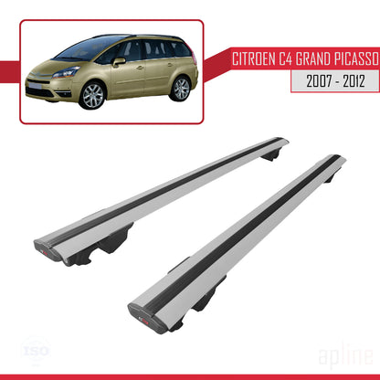 Compatible with Citroen Grand C4 Picasso 2007-2012 HOOK Model Car Roof Rack Cross Bar Grey Aluminium 2 Bars