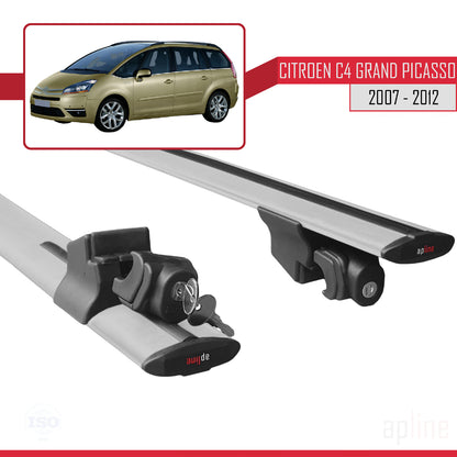 Compatible with Citroen Grand C4 Picasso 2007-2012 HOOK Model Car Roof Rack Cross Bar Grey Aluminium 2 Bars