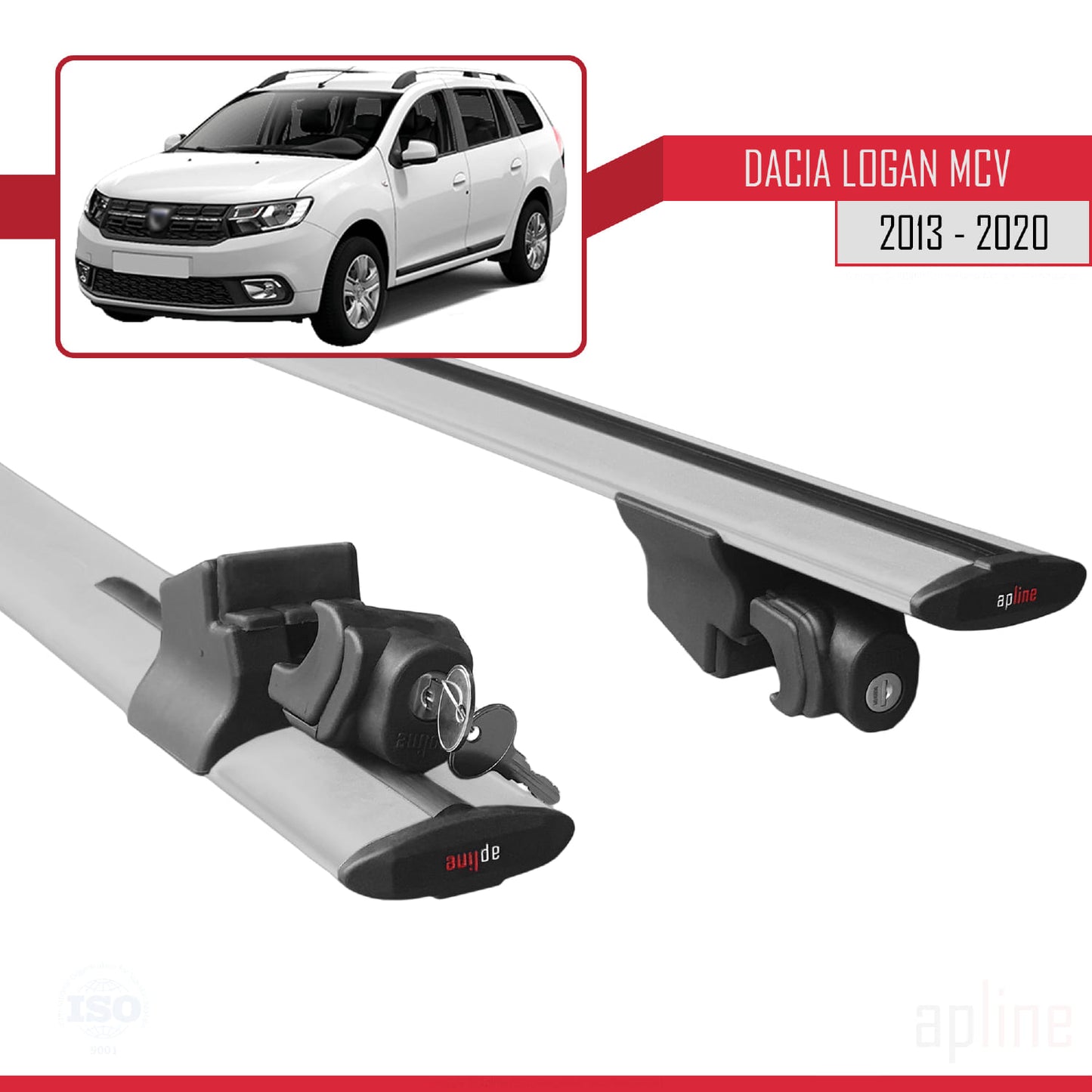 Compatible with Dacia Logan 2 MCV (K52) 2013-2020 HOOK Model Car Roof Rack Cross Bar Grey Aluminium 2 Bars