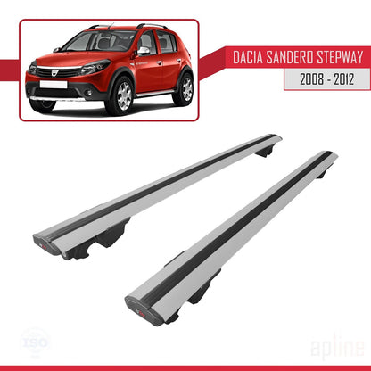 Compatible with Dacia Sandero Stepway 2008-2012 HOOK Model Car Roof Rack Cross Bar Grey Aluminium 2 Bars