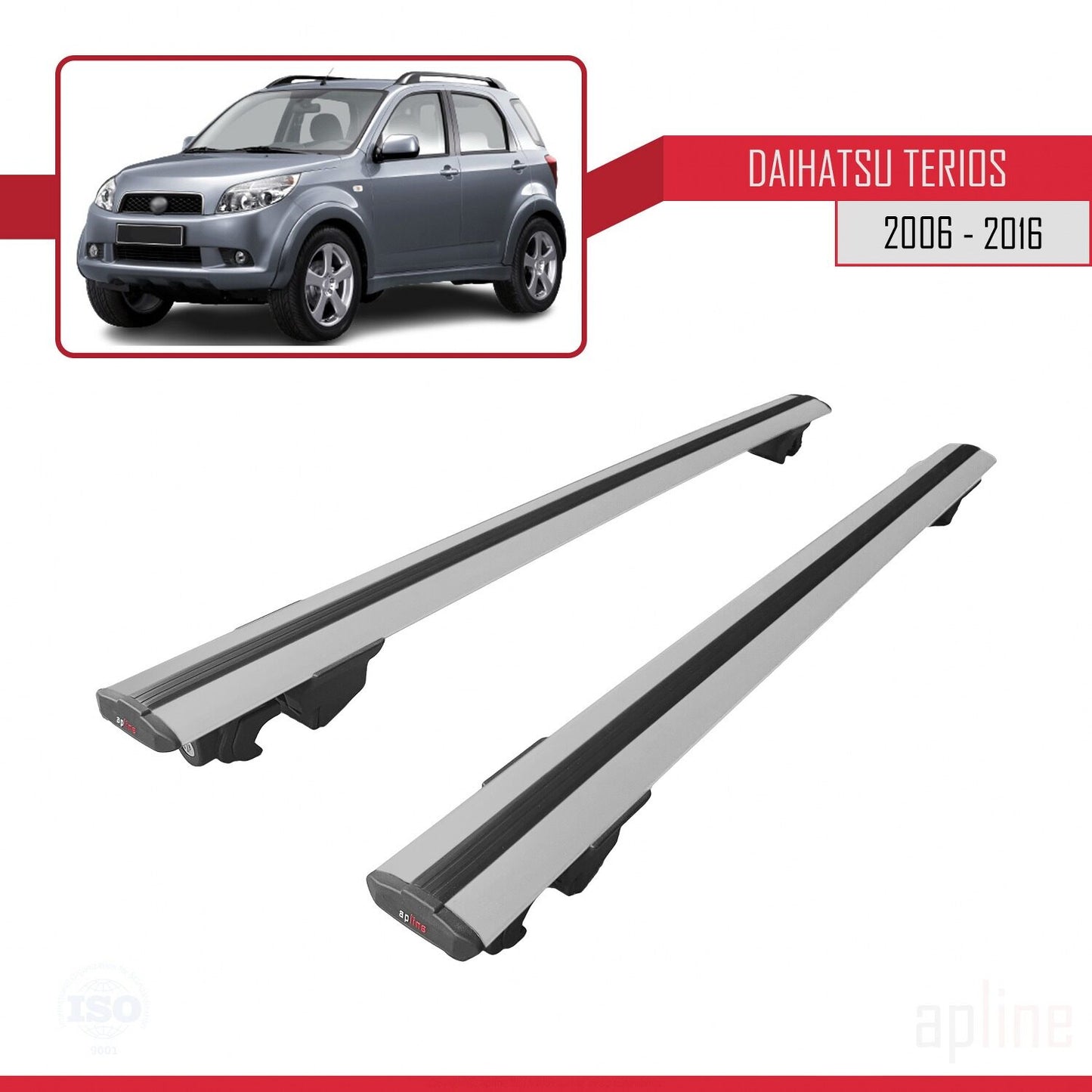 Compatible with Daihatsu Terios 2 (J200) 2006-2016 HOOK Model Car Roof Rack Cross Bar Grey Aluminium 2 Bars