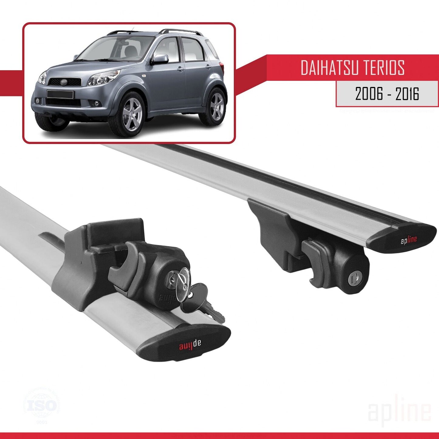 Compatible with Daihatsu Terios 2 (J200) 2006-2016 HOOK Model Car Roof Rack Cross Bar Grey Aluminium 2 Bars