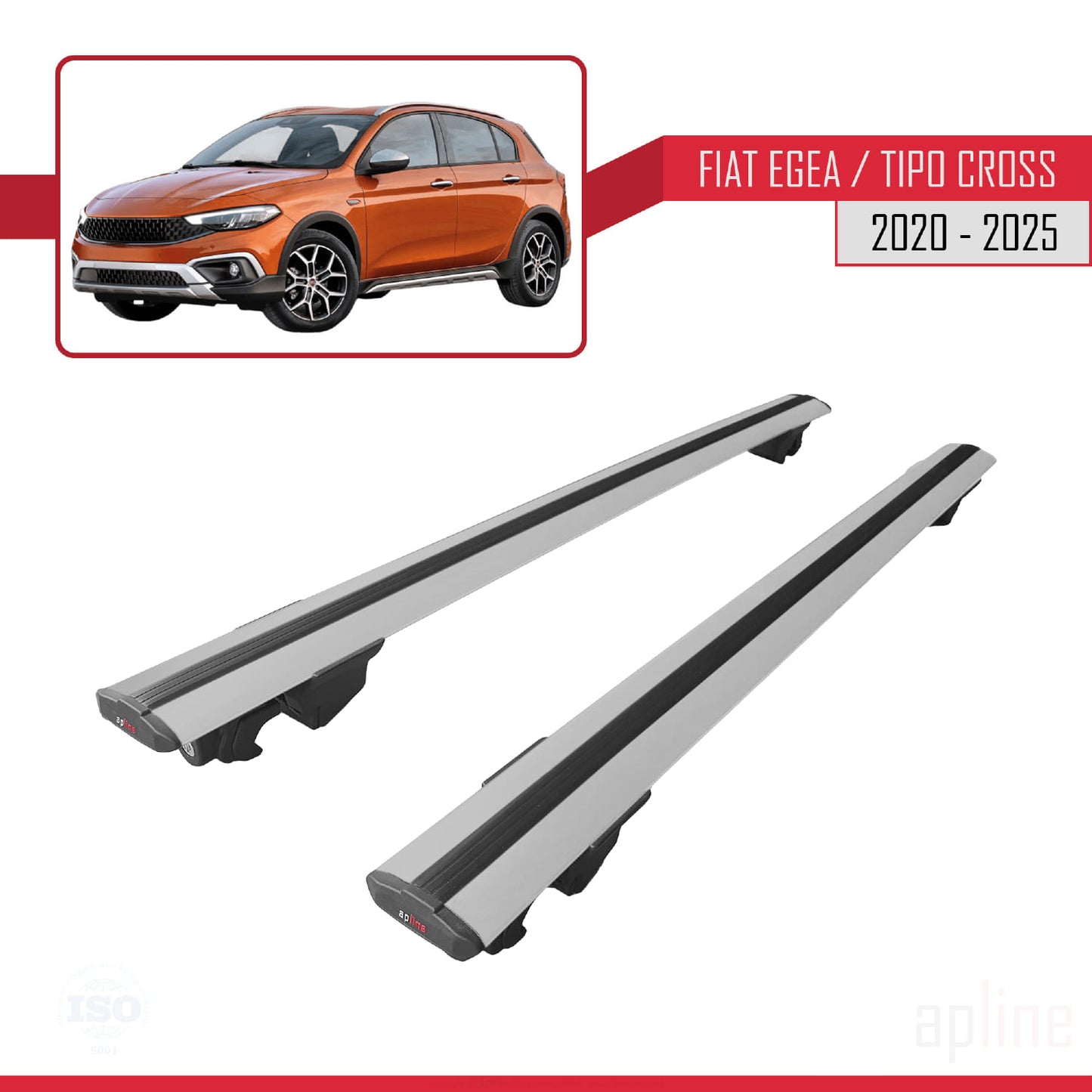 Compatible with Fiat Egea Cross 2020-2025 HOOK Model Car Roof Rack Cross Bar Grey Aluminium 2 Bars