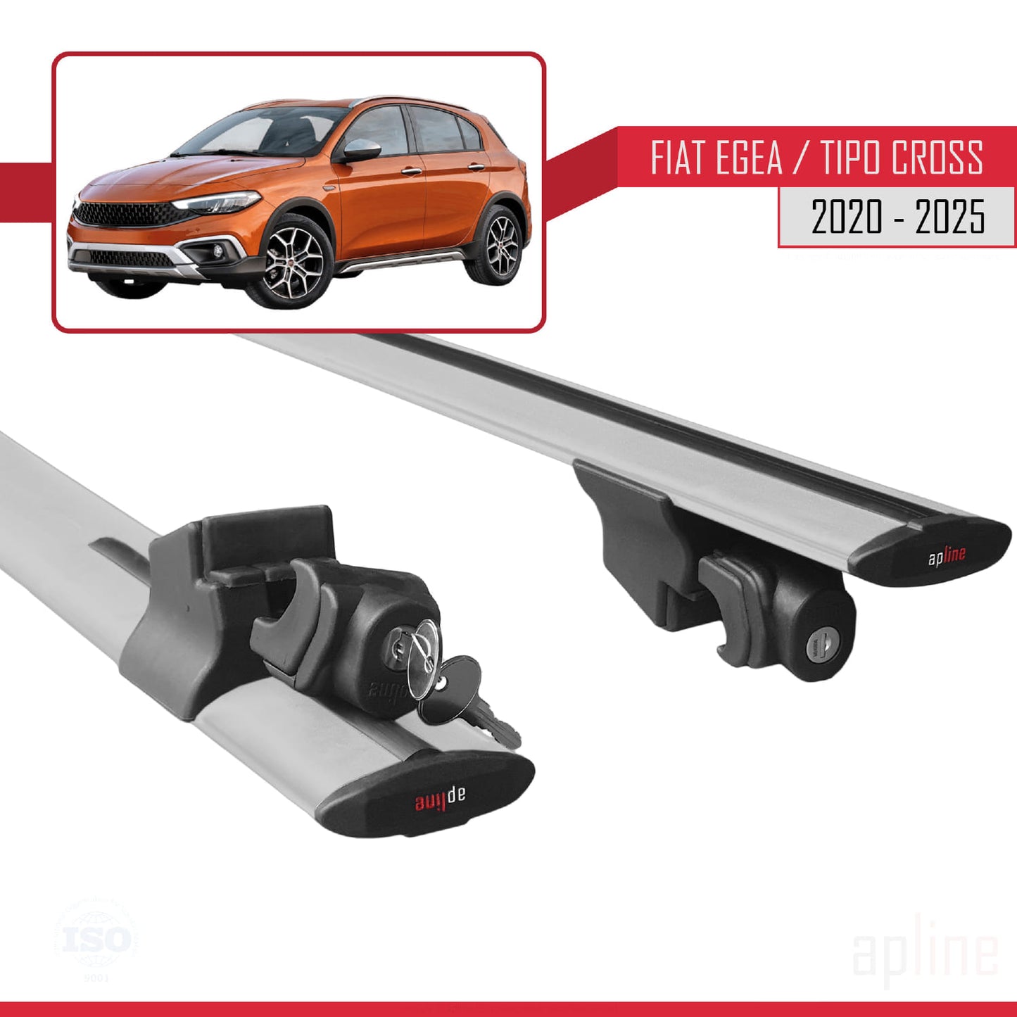 Compatible with Fiat Egea Cross 2020-2025 HOOK Model Car Roof Rack Cross Bar Grey Aluminium 2 Bars