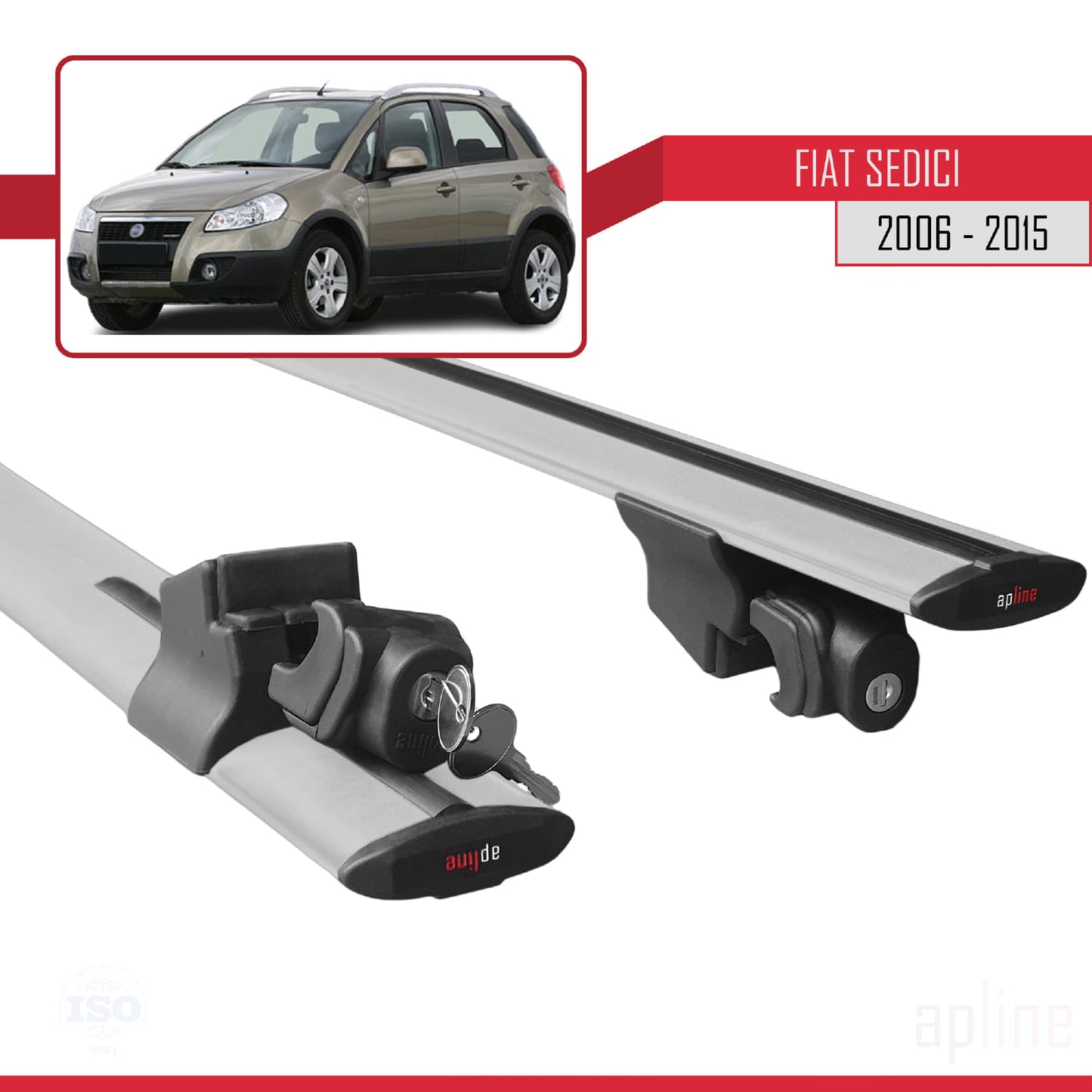 Compatible with Fiat Sedici 2006-2015 HOOK Model Car Roof Rack Cross Bar Grey Aluminium 2 Bars