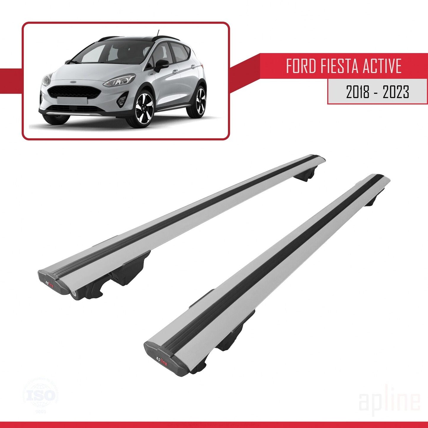 Compatible with Ford Fiesta 7 Active 2018-2023 HOOK Model Car Roof Rack Cross Bar Grey Aluminium 2 Bars