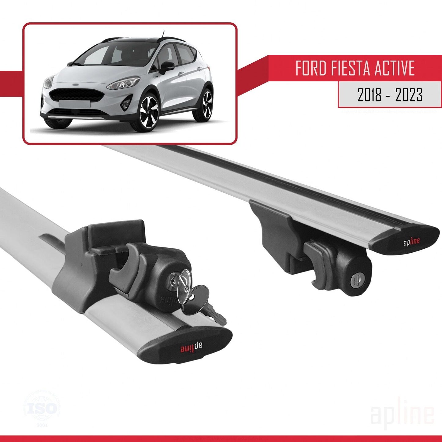 Compatible with Ford Fiesta 7 Active 2018-2023 HOOK Model Car Roof Rack Cross Bar Grey Aluminium 2 Bars