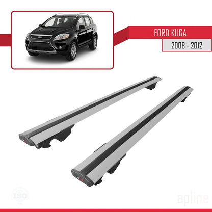 Compatible with Ford Kuga (C394) 2008-2012 HOOK Model Car Roof Rack Cross Bar Grey Aluminium 2 Bars