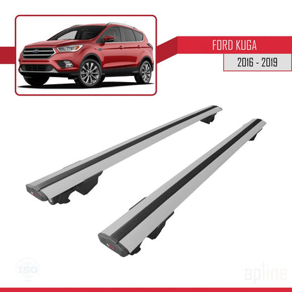 Compatible with Ford Kuga 2 (C520) Post-Facelift 2016-2019 HOOK Model Car Roof Rack Cross Bar Grey Aluminium 2 Bars