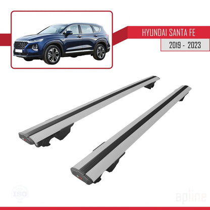 Compatible with Hyundai Santa Fe 4 (TM) 2019-2023 HOOK Model Car Roof Rack Cross Bar Grey Aluminium 2 Bars