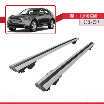 Compatible with Infiniti QX70 (S51) 2013-2017 HOOK Model Car Roof Rack Cross Bar Grey Aluminium 2 Bars