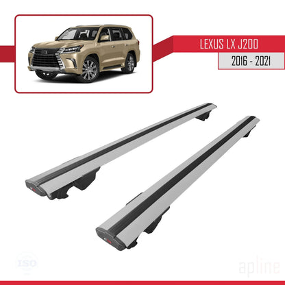 Compatible with Lexus LX 3 (J200) 2016-2021 HOOK Model Car Roof Rack Cross Bar Grey Aluminium 2 Bars