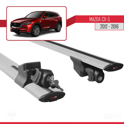 Compatible with Mazda CX-5 I (KE) 2012-2016 HOOK Model Car Roof Rack Cross Bar Grey Aluminium 2 Bars