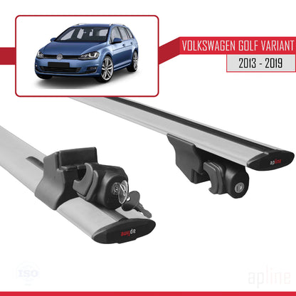 Compatible with Volkswagen Golf 7 (5G) Variant 2013-2019 HOOK Model Car Roof Rack Cross Bar Grey Aluminium 2 Bars