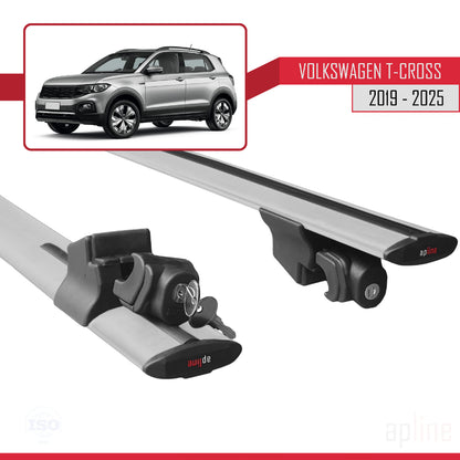 Compatible with Volkswagen T-Cross (C11) 2019-2025 HOOK Model Car Roof Rack Cross Bar Grey Aluminium 2 Bars