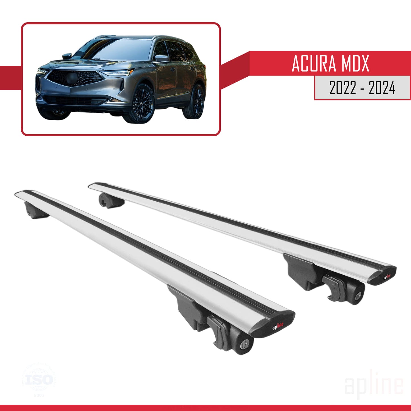 Compatible with Acura MDX 2022-2024  HOOK Model Car Roof Rack Cross Bar Grey Aluminium 2 Bars