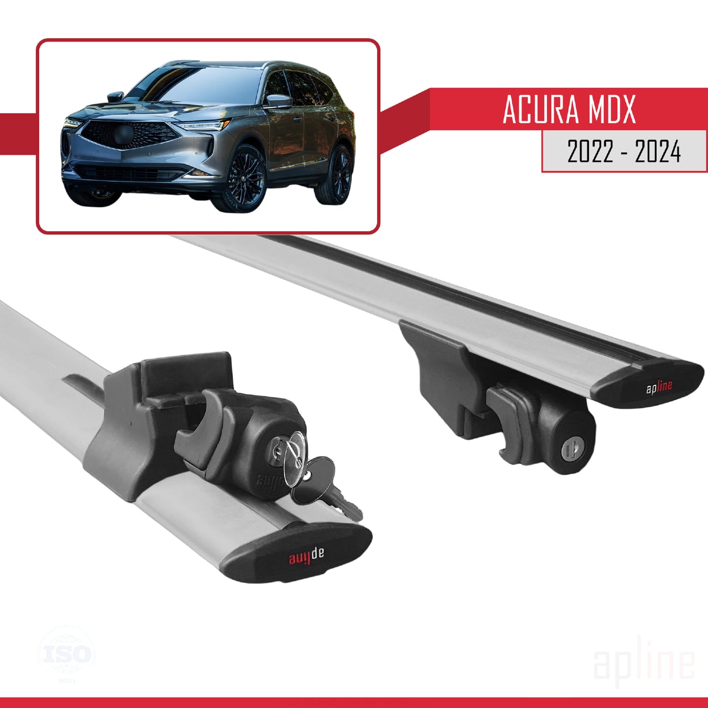 Compatible with Acura MDX 2022-2024  HOOK Model Car Roof Rack Cross Bar Grey Aluminium 2 Bars