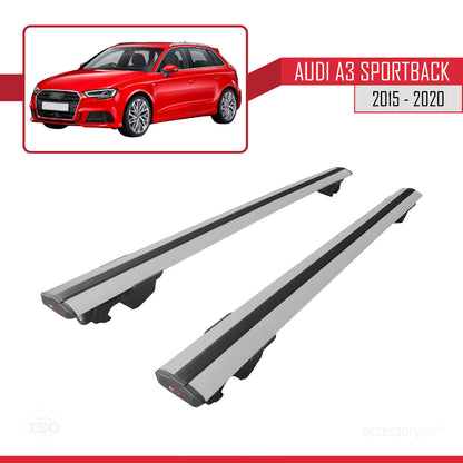 Compatible with Audi A3 Sportback (8V) 2013-2020 HOOK Model Roof Rack Gray 2 Aluminium Bars