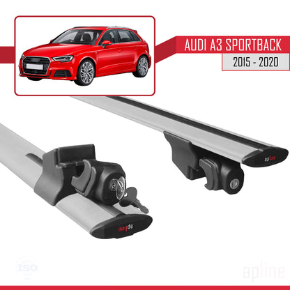 Compatible with Audi A3 Sportback 2015-2020  HOOK Model Car Roof Rack Cross Bar Grey Aluminium 2 Bars