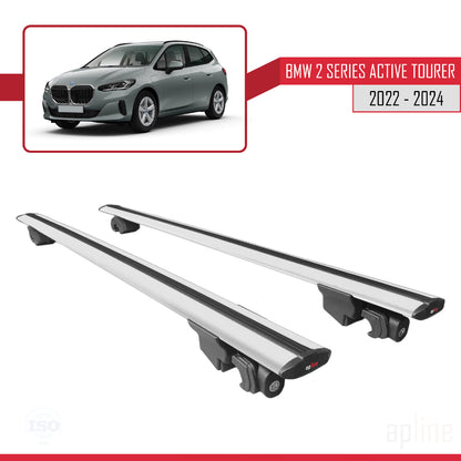 Compatible with BMW 2 Series Active Tourer 2022-2024  HOOK Model Car Roof Rack Cross Bar Grey Aluminium 2 Bars