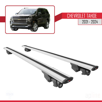 Compatible with Chevrolet Tahoe 2021-2024  HOOK Model Car Roof Rack Cross Bar Grey Aluminium 2 Bars