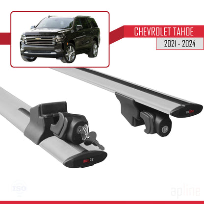 Compatible with Chevrolet Tahoe 2021-2024  HOOK Model Car Roof Rack Cross Bar Grey Aluminium 2 Bars