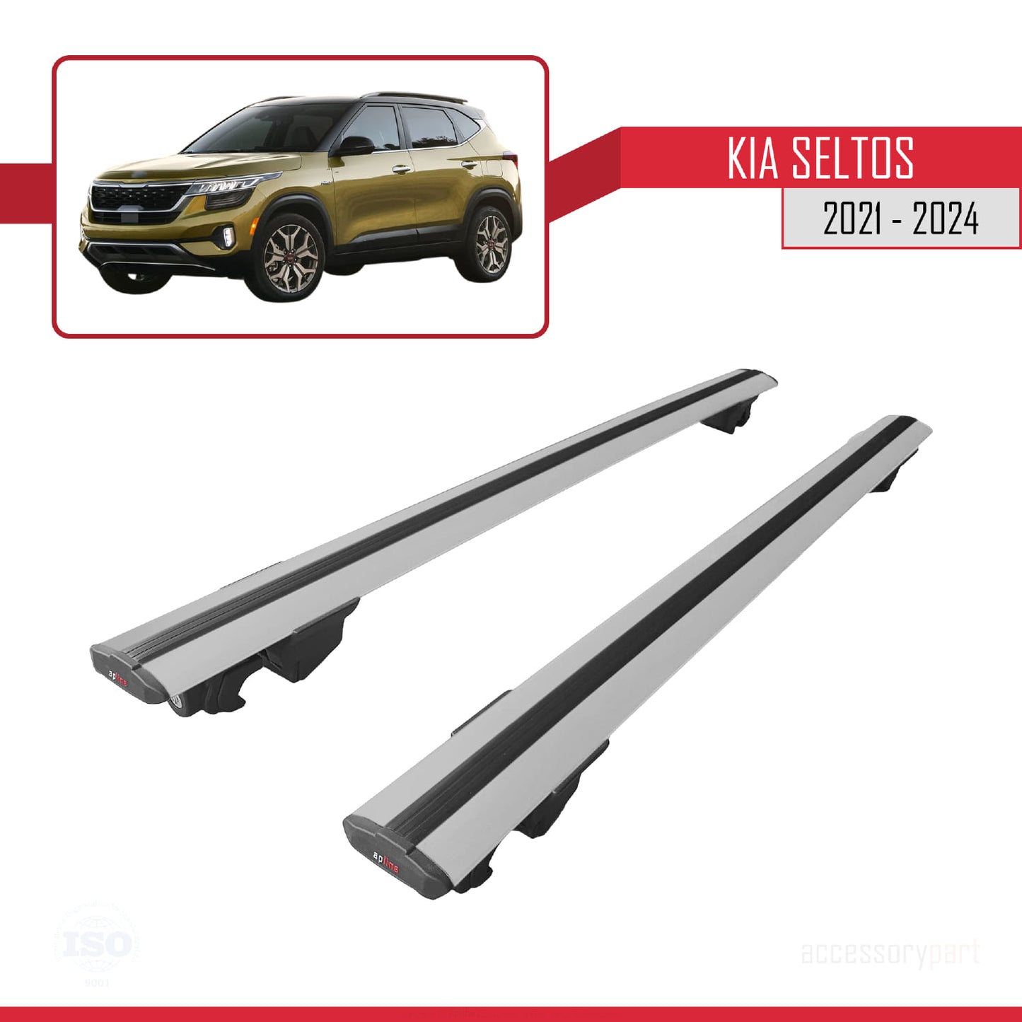 Compatible with Kia Seltos (SP2) 2021-2025 HOOK Model Roof Rack Gray 2 Aluminium Bars