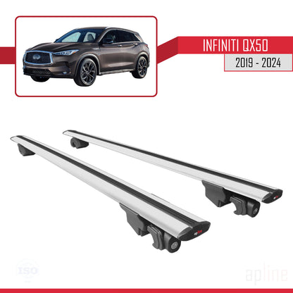 Compatible with Infiniti QX50 2019-2024  HOOK Model Car Roof Rack Cross Bar Grey Aluminium 2 Bars