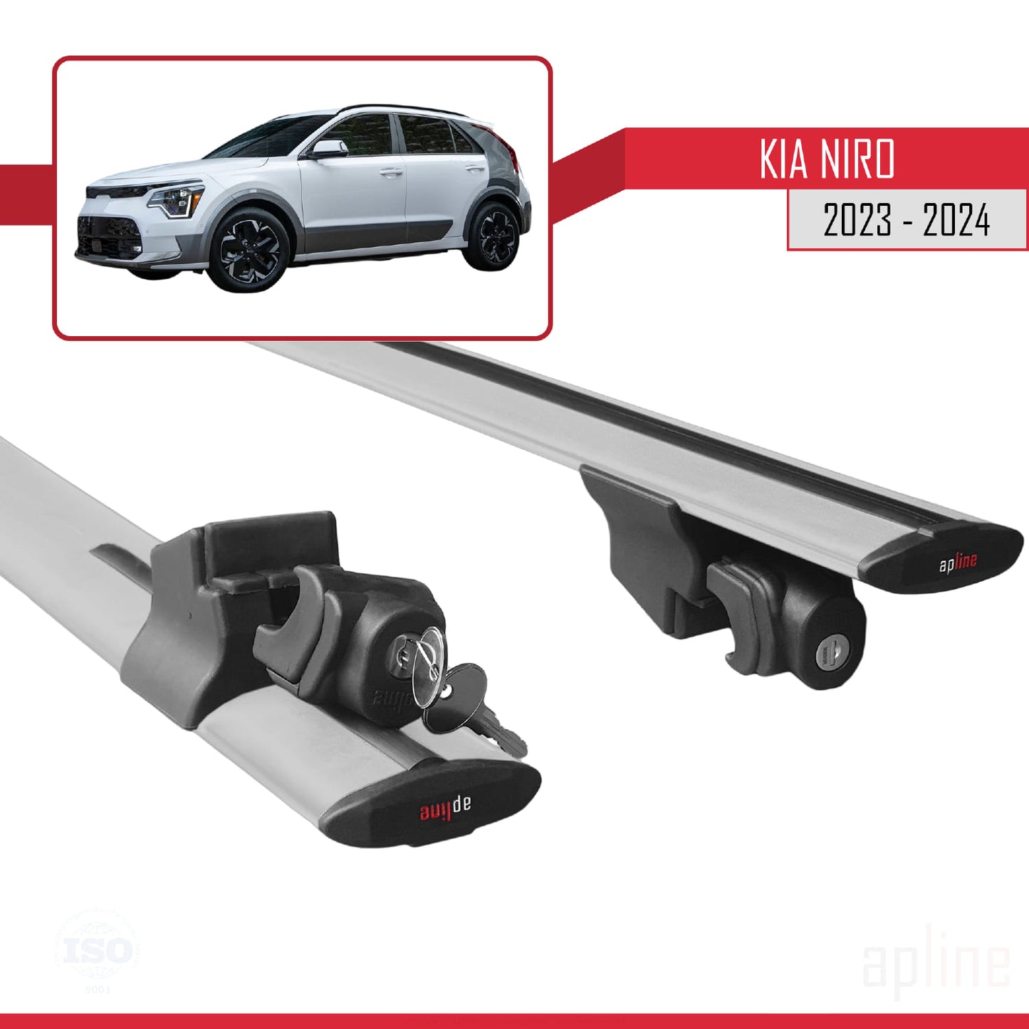 Compatible with Kia Niro 2023-2024  HOOK Model Car Roof Rack Cross Bar Grey Aluminium 2 Bars