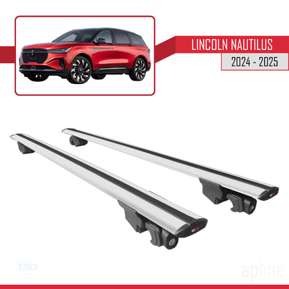 Compatible with Lincoln Nautilus 2024-2025 HOOK Model Car Roof Rack Cross Bar Grey Aluminium 2 Bars