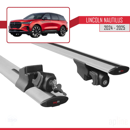 Compatible with Lincoln Nautilus 2024-2025 HOOK Model Car Roof Rack Cross Bar Grey Aluminium 2 Bars