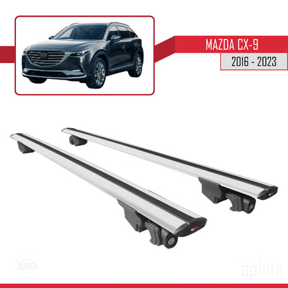 Compatible with Mazda CX-9 2016-2023  HOOK Model Car Roof Rack Cross Bar Grey Aluminium 2 Bars